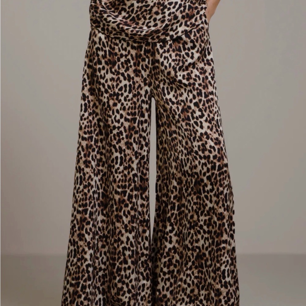 NWT Jaki Helena Elastic Waist Satin Trousers - Leopard Brown